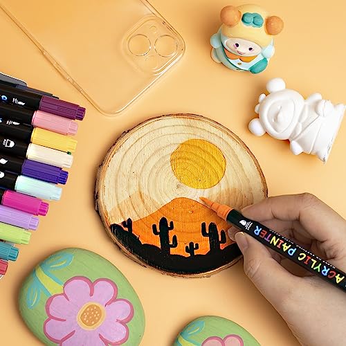 18 Colors Paint Pens, Acrylic Paint Pens Paint Markers, Dual Tip Pens With Medium Tip and Brush Tip for Rock Painting, Wood, Ceramic, Fabric, Canvas, Easter Eggs, Pumpkin Kit, DIY Crafts