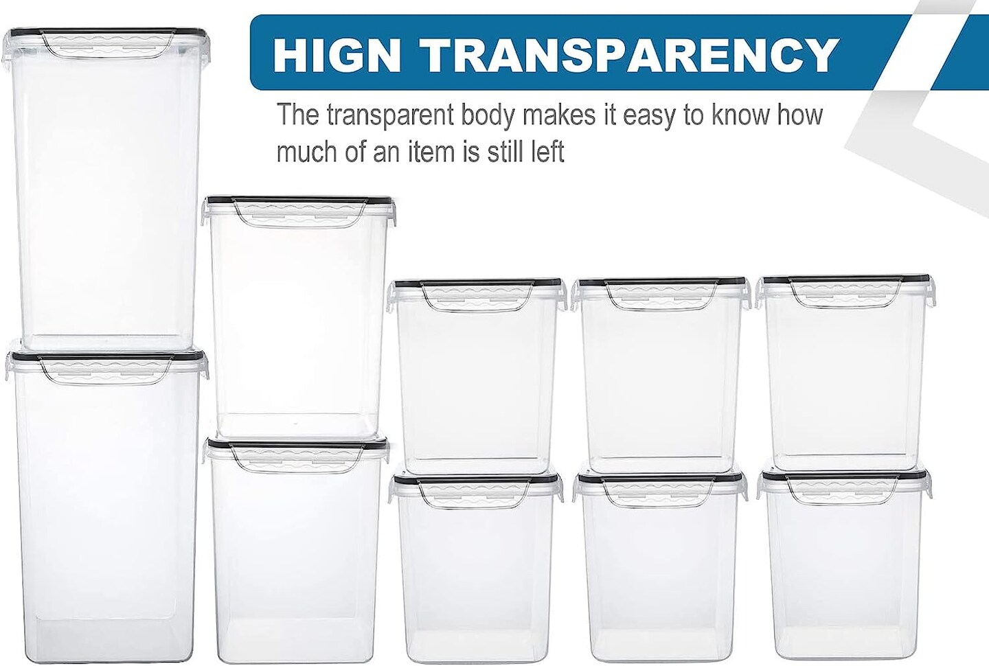 Large Tall Airtight Food Storage Containers, 10 PACK Plastic Airtight Kitchen &#x26; Pantry Organization, Ideal for Flour &#x26; Sugar - BPA-Free Plastic Canisters with Labels