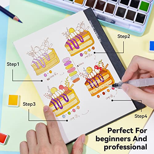 Watercolor Paint Set, 36 Vivid Colors in Pocket Box with Metal Ring and Watercolor Brush, Perfect for Students, Beginners and More