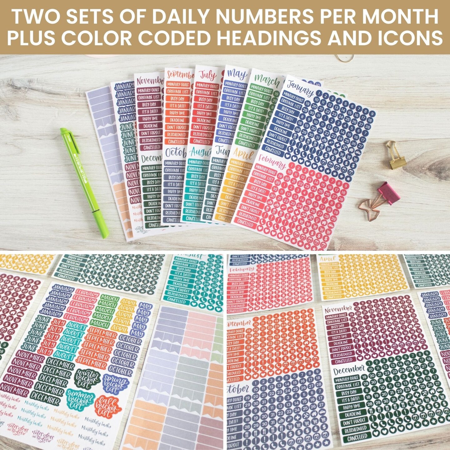 bloom daily planners Planner Stickers, Calendar Essentials Pack, Happy Seasons