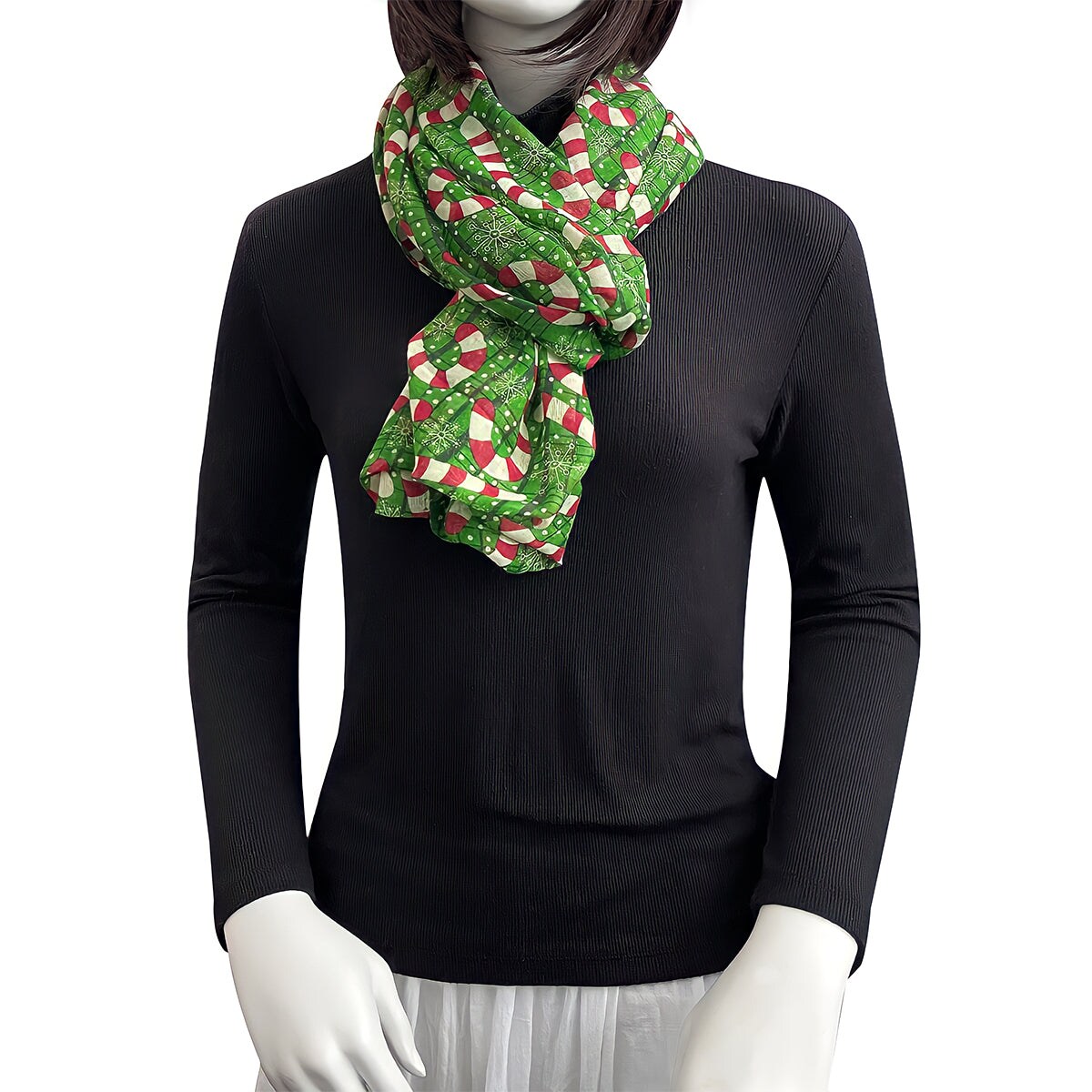 Wrapables Lightweight Winter Holiday Infinity Scarf, Candy Canes Green