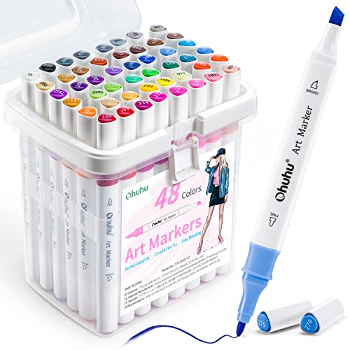 48-color Markers, Double Tipped Alcohol Markers, Chisel & Fine Alcohol-based Art Marker Set for Adults Coloring Illustration, Great Value Pack for Students' Art Class, Better Designed Grip