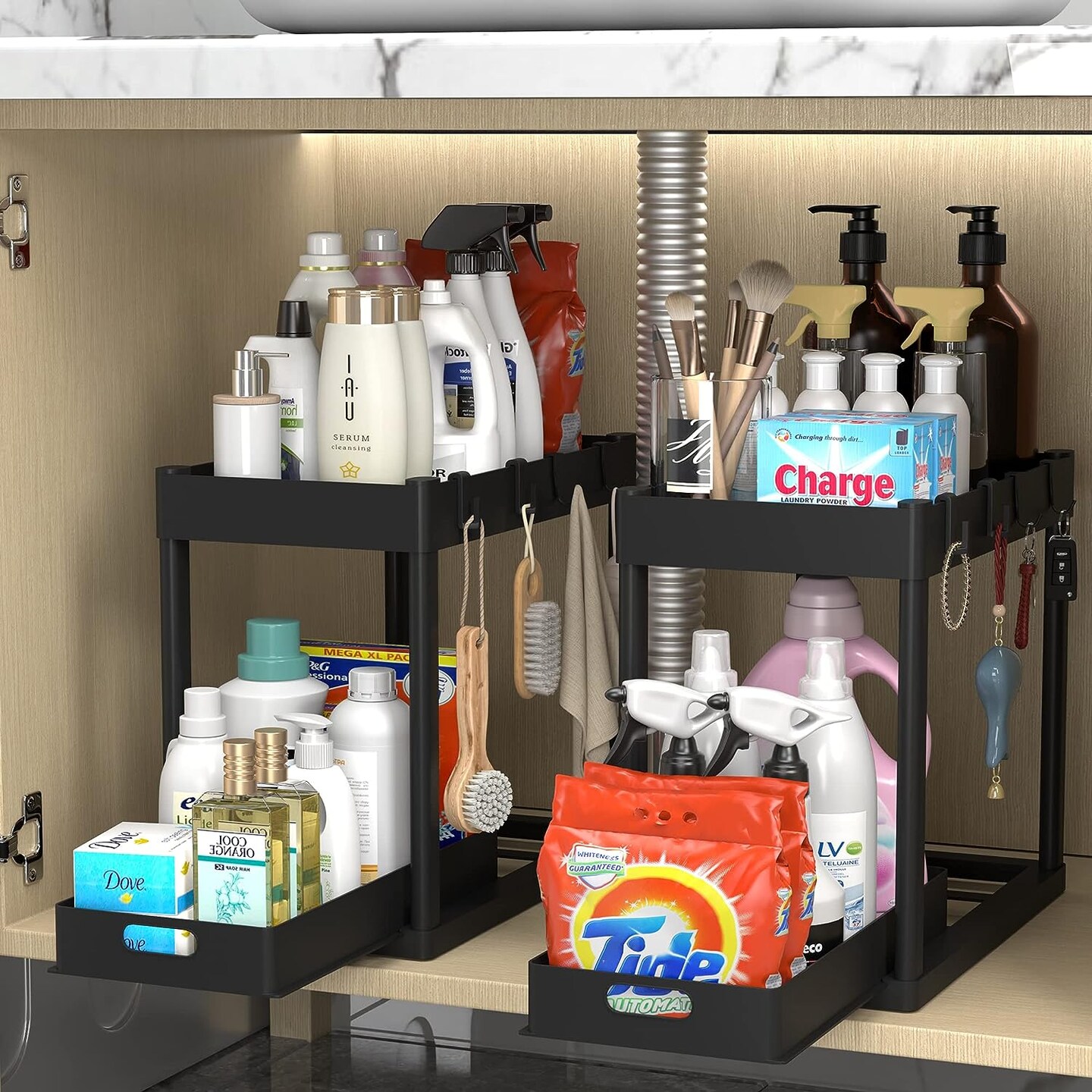Kitchen Storage Organizer Supplies Under Sink Sliding Drawers
