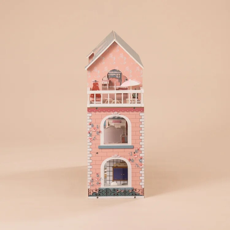 ROBUD Wooden Dollhouse for Kids Girls, with Furniture WDH01