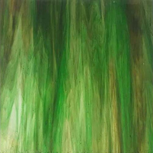 Wissmach Stained Glass Sheet: Dark Green and Amber, Streaky Crystal