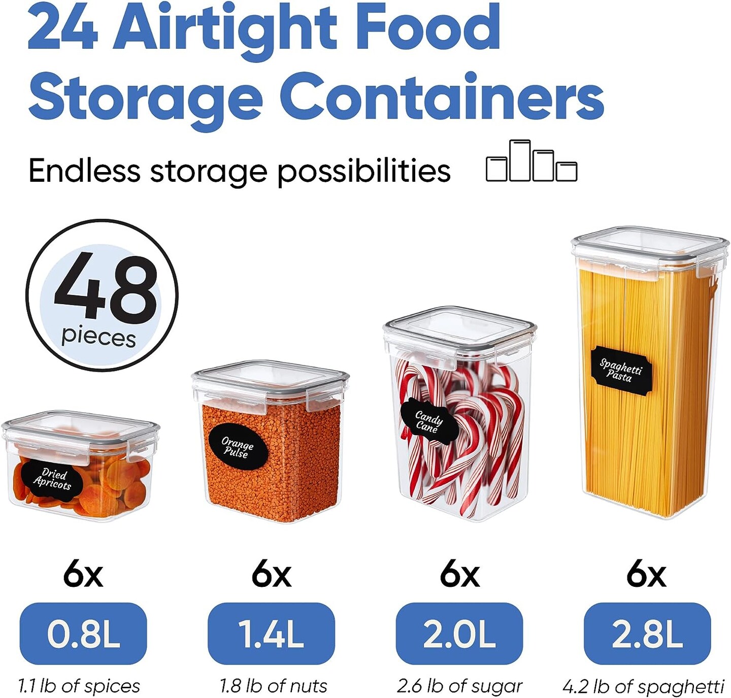 48 PCS Food Storage Containers with lids airtight, (24 Stackable