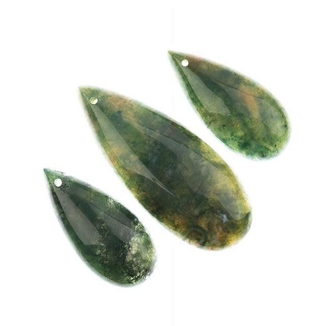 Earth's Jewels Semi-Precious Natural Moss Agate Teardrop Pendants