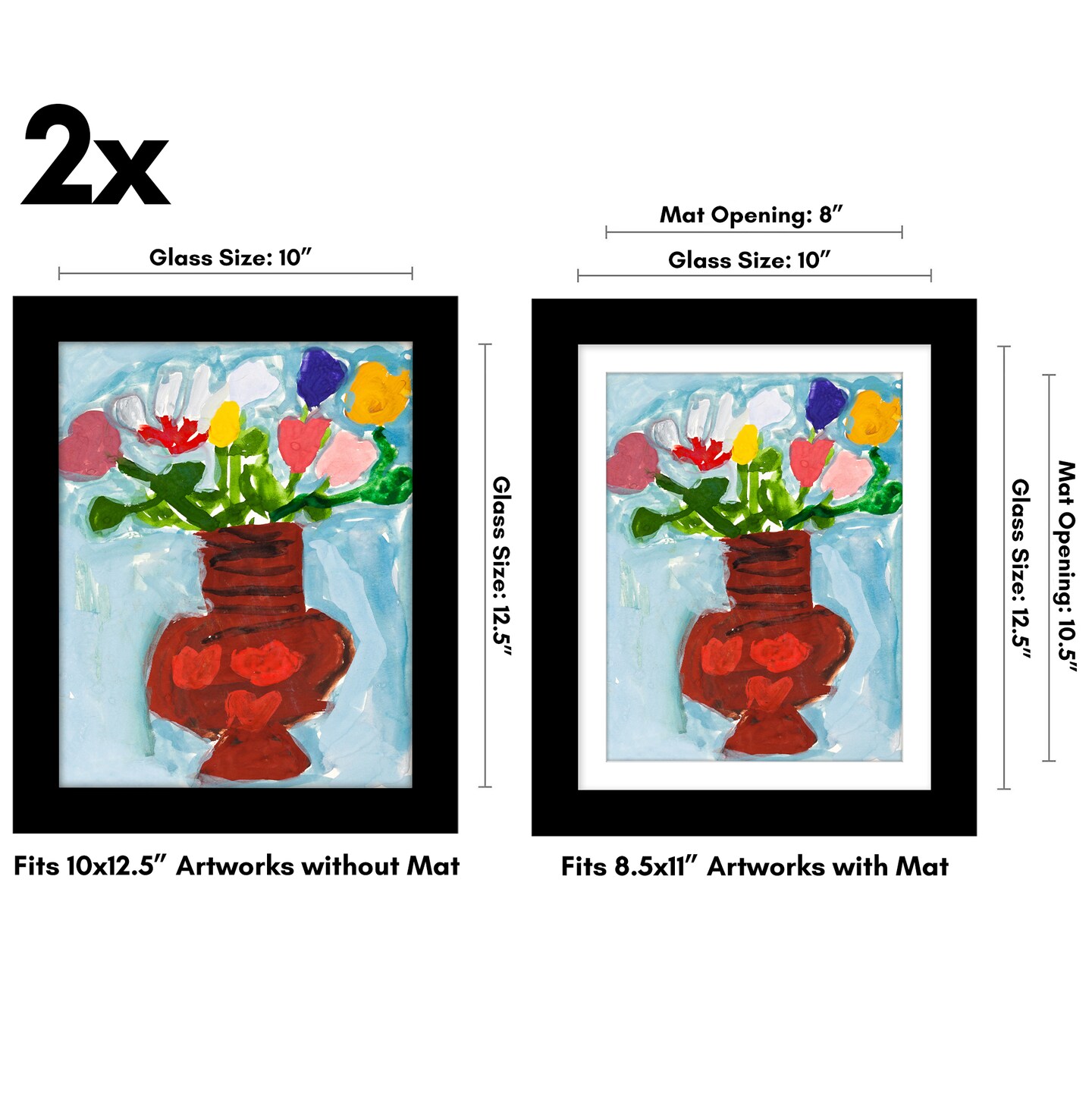 Americanflat 10x12.5 Kids Art Frame - 8.5x11 with Mat or 10x12.5 without Mat - Kids Artwork Frame - Magnetic Frame Closure - Shatter Resistant Glass - Hanging Hardware