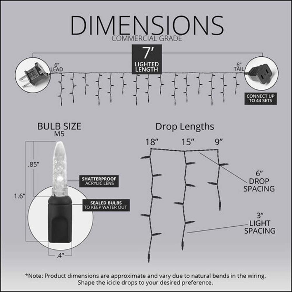 70 Cool White Twinkle M5 LED Icicle Light Set with White Wire