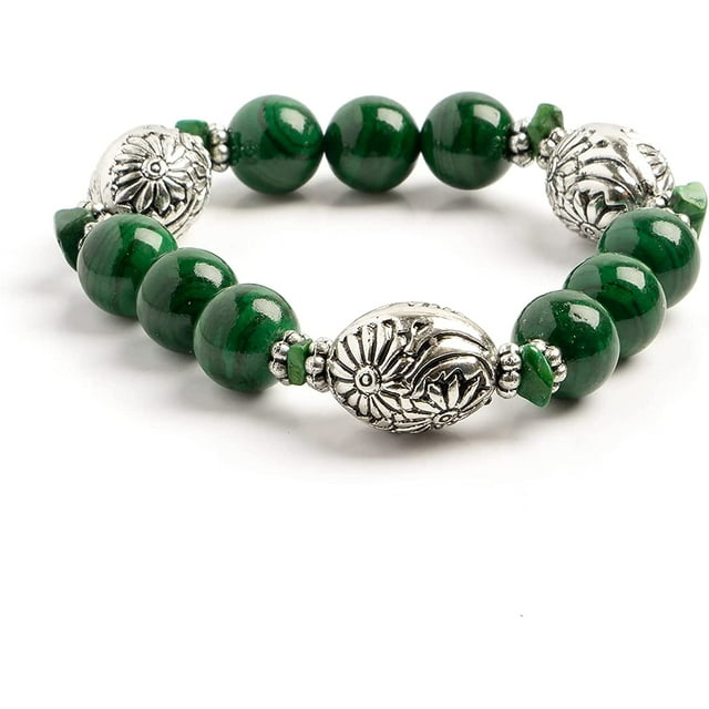Earth&#x27;s Jewels Semi-Precious Dyed Green Malachite Jasper Bracelet