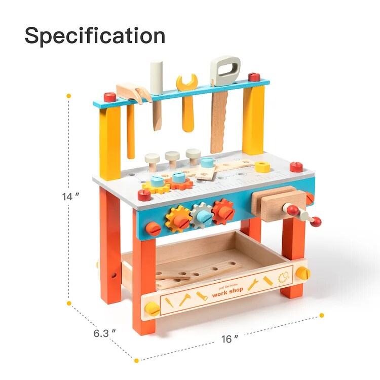 ROBUD Wooden Orange Kids Tool Bench Workbench WGJ01