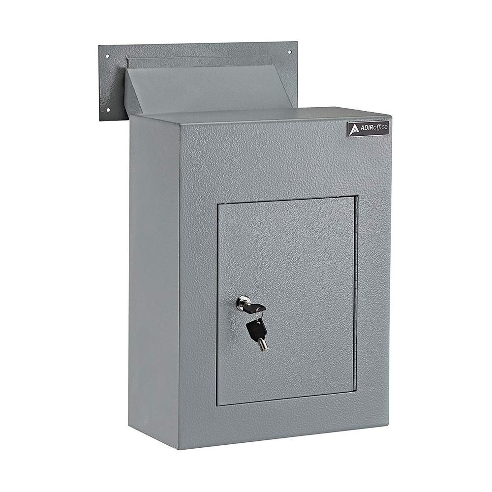 AdirOffice   Grey Steel Through the Wall Drop Box with Adjustable Chute Mail Receptacle