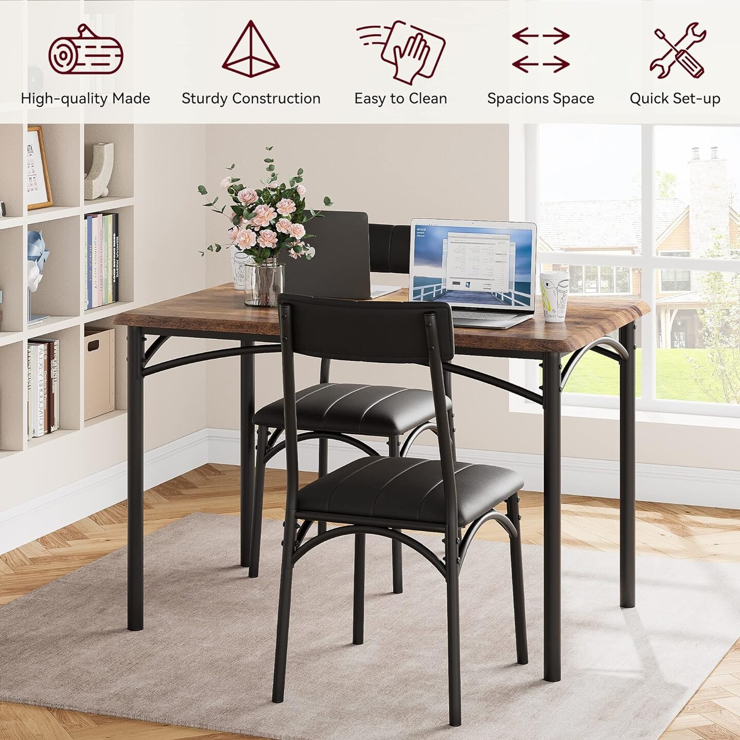 Rectangular Dining Room Table Set with 4 Upholstered Chairs