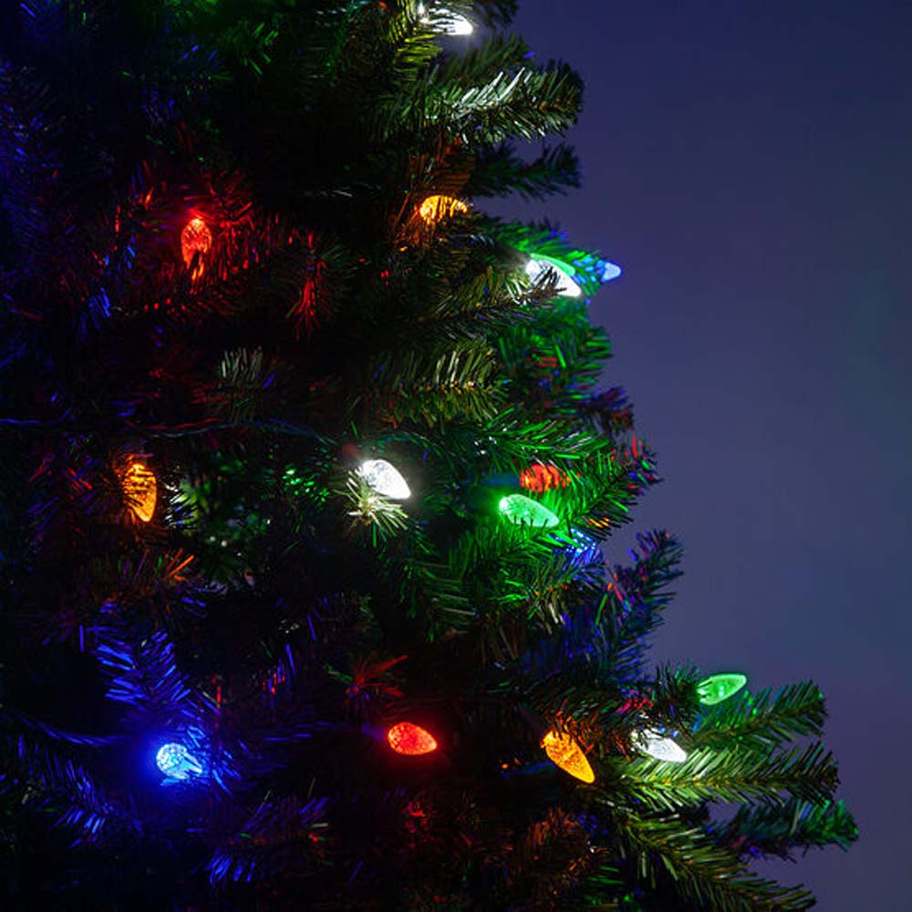 70 Multicolor C6 LED 3.5w Christmas Lights, Green Wire, 4" Spacing