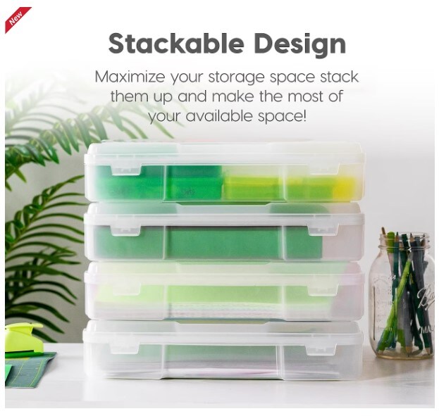 6 Pack Thick Portable Plastic Scrapbook Paper Storage Cases With Built-in Handle, Clear