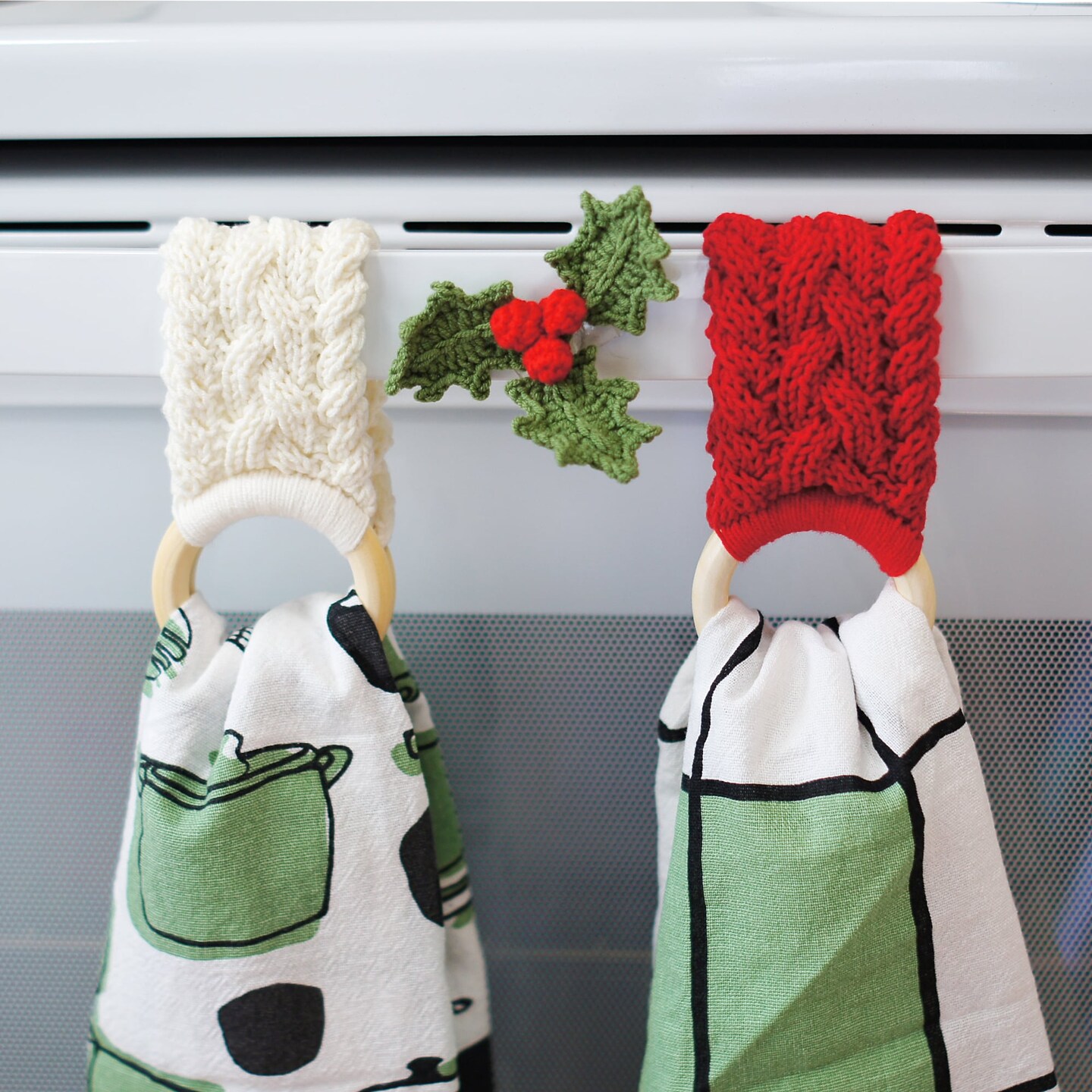 Towel Holder, Tea Towel Ring, Oven Door Towel Hanger, Kitchen Towel Topper,  Stocking Stuffers, Festive Holiday Decor, Double Ring Holder