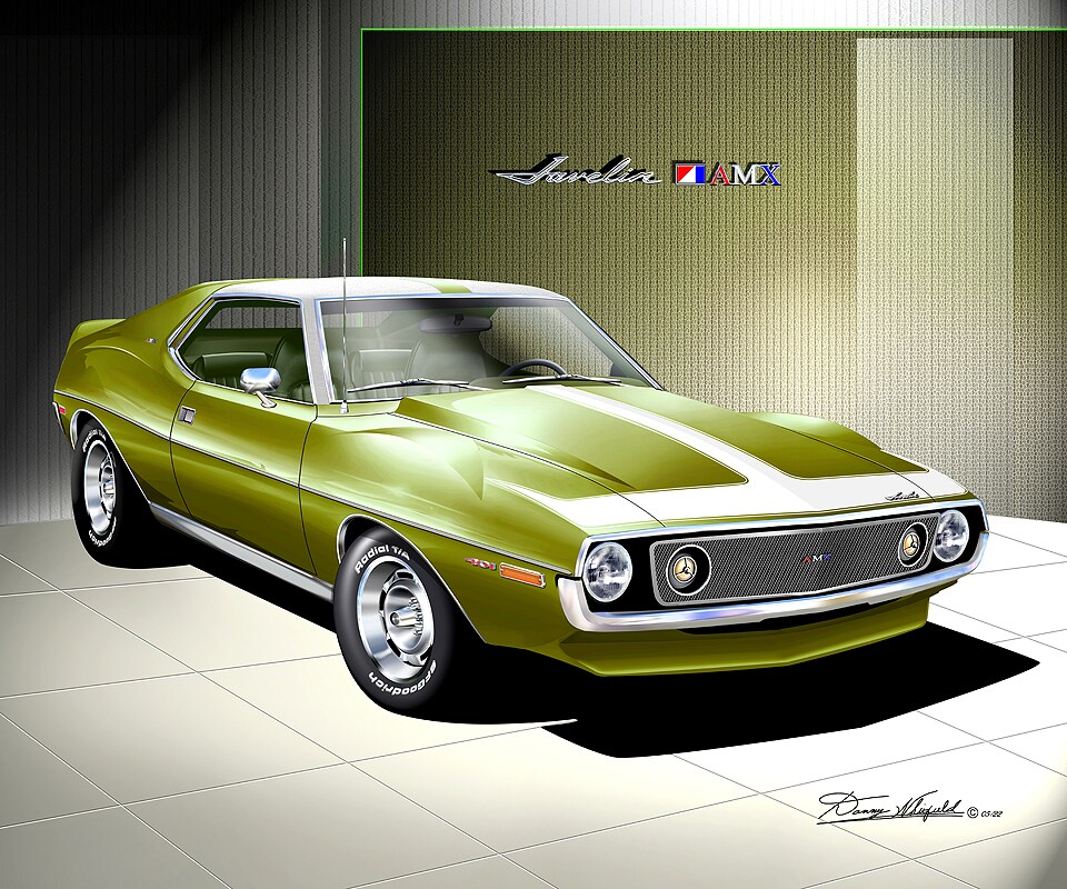 1971 Javelin AMX - Golden Lime - Art Prints by Danny Whitfield | Car ...