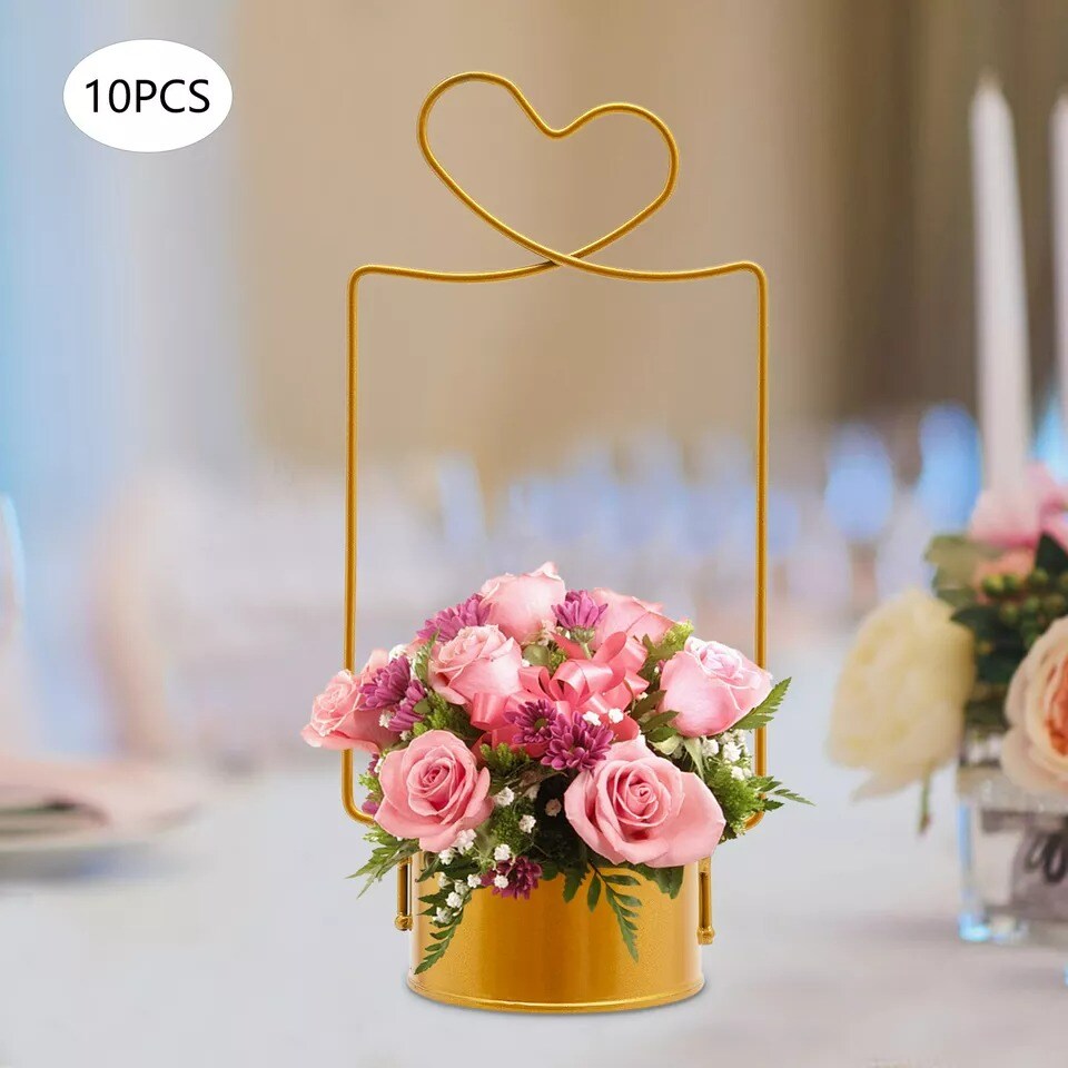 10 Pcs Metal Large Round Baskets Gold Wedding Centerpieces Flowers Holder Rack