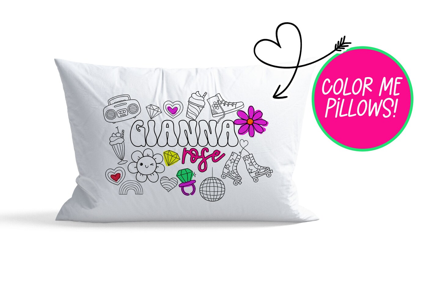 Color Your Own Pillowcase, Retro 90s Color Me Coloring Pillowcase, Pillow Covers for Kids, Personalized Name Slumber Party Pillow Case product 3