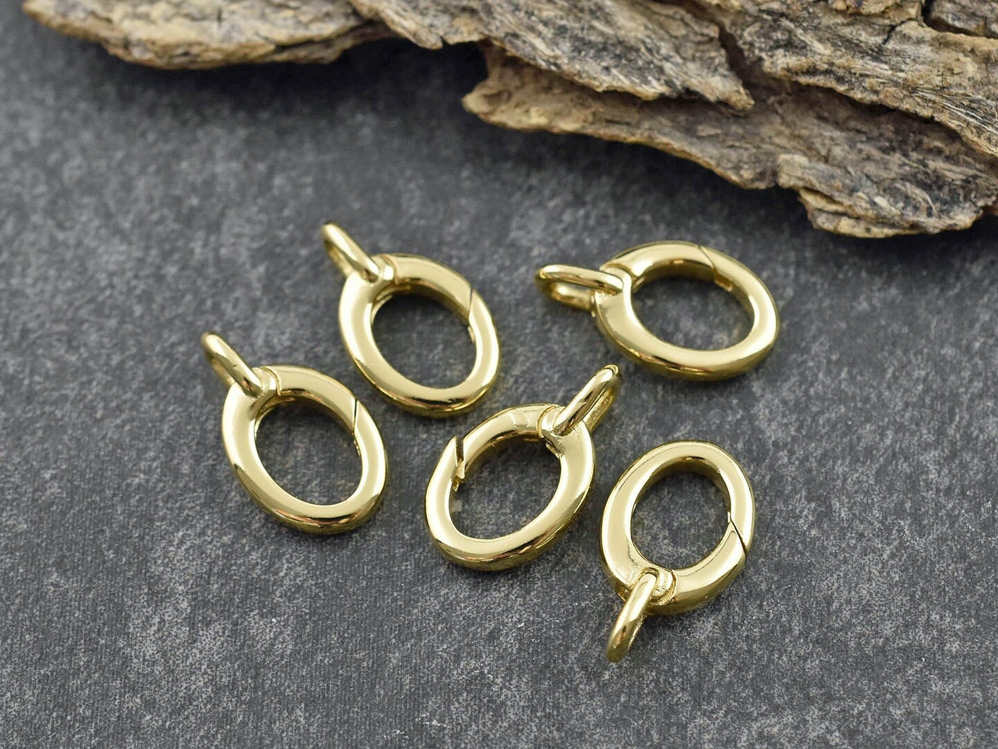 *5* 16x9mm 18k Gold Plated Oval Spring Ring Clasps