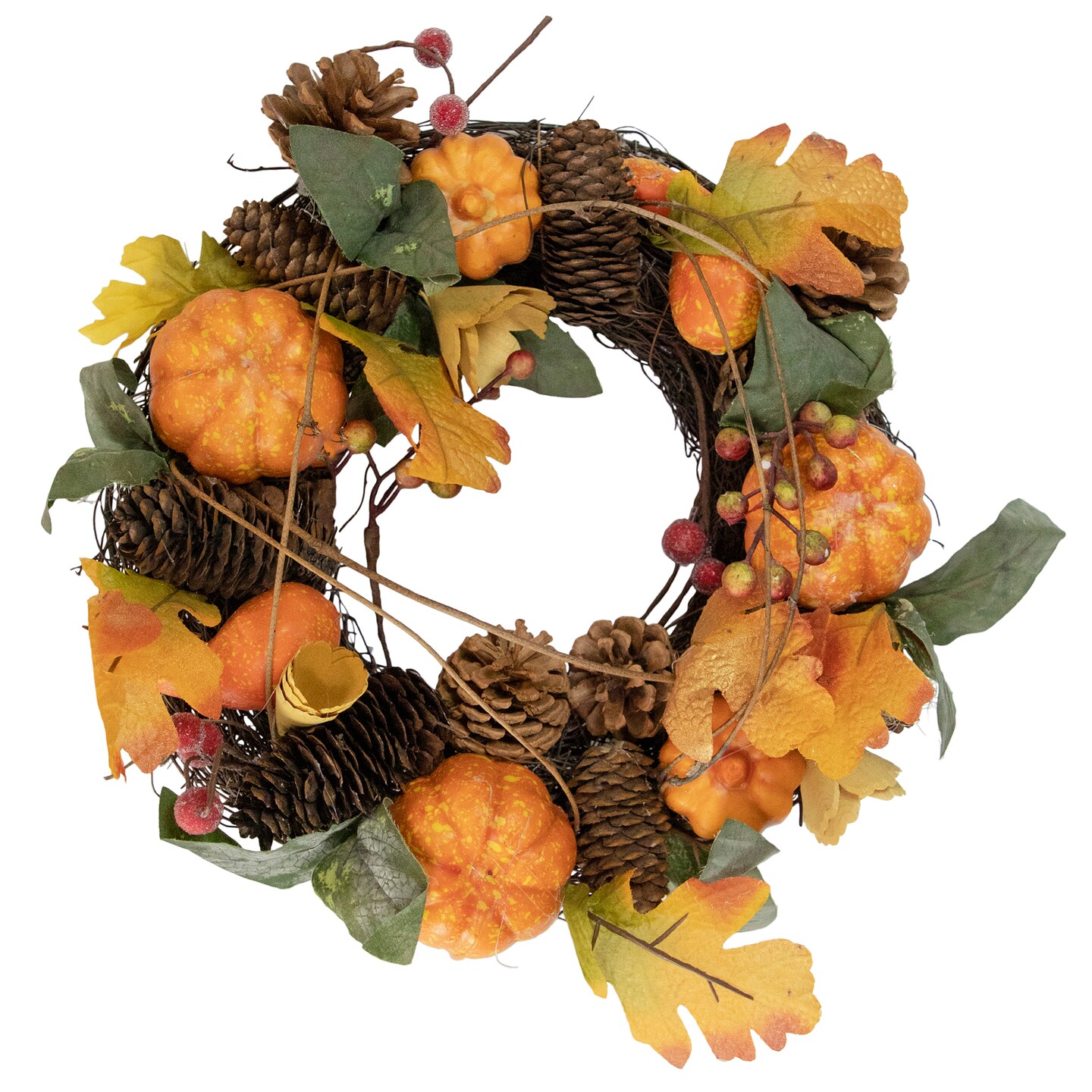 Northlight Pumpkin and Pinecone Autumn Harvest Wreath, 13.5-Inch, Unlit