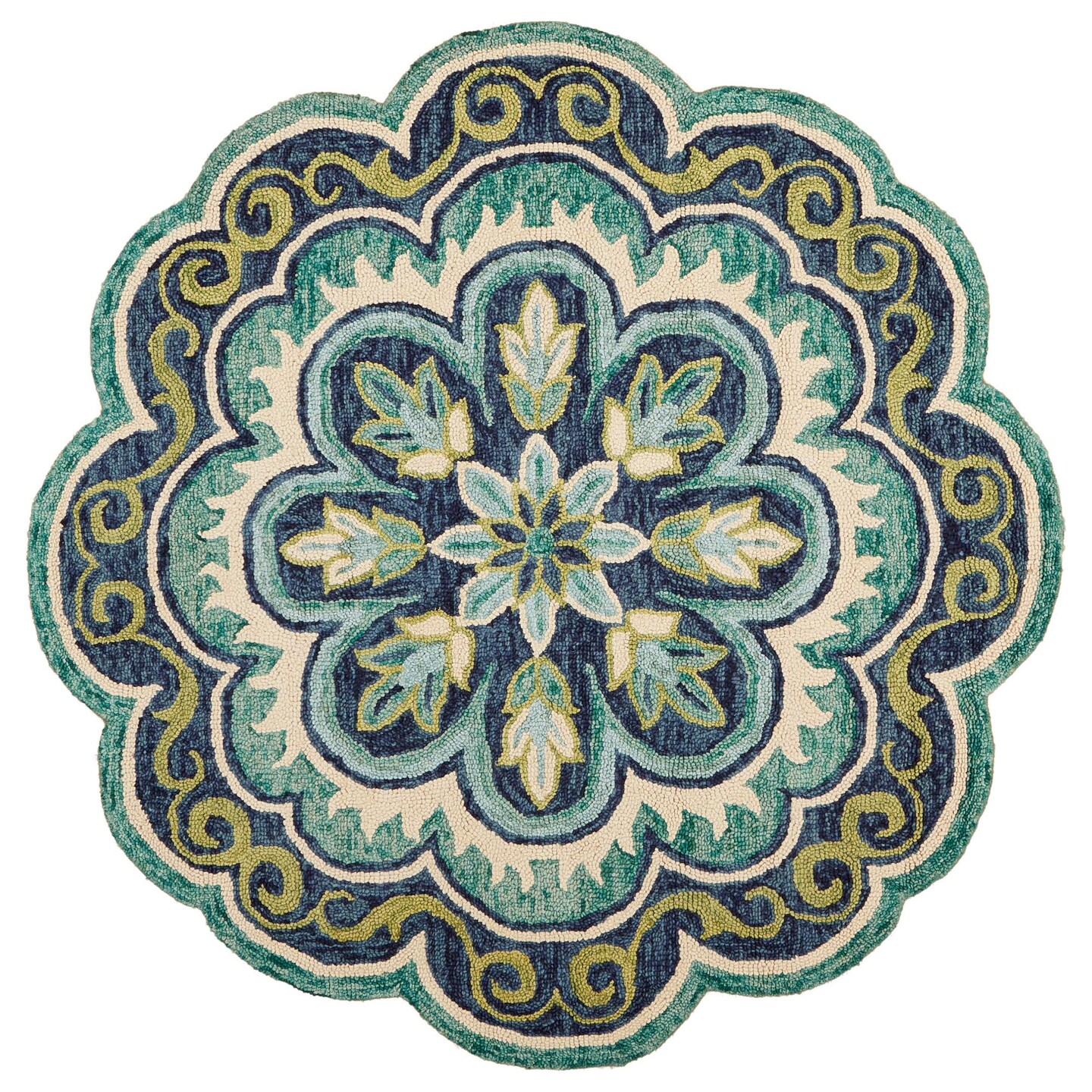 Laddha Home Designs 4&#x27; Green and Blue Floral Area Throw Rug