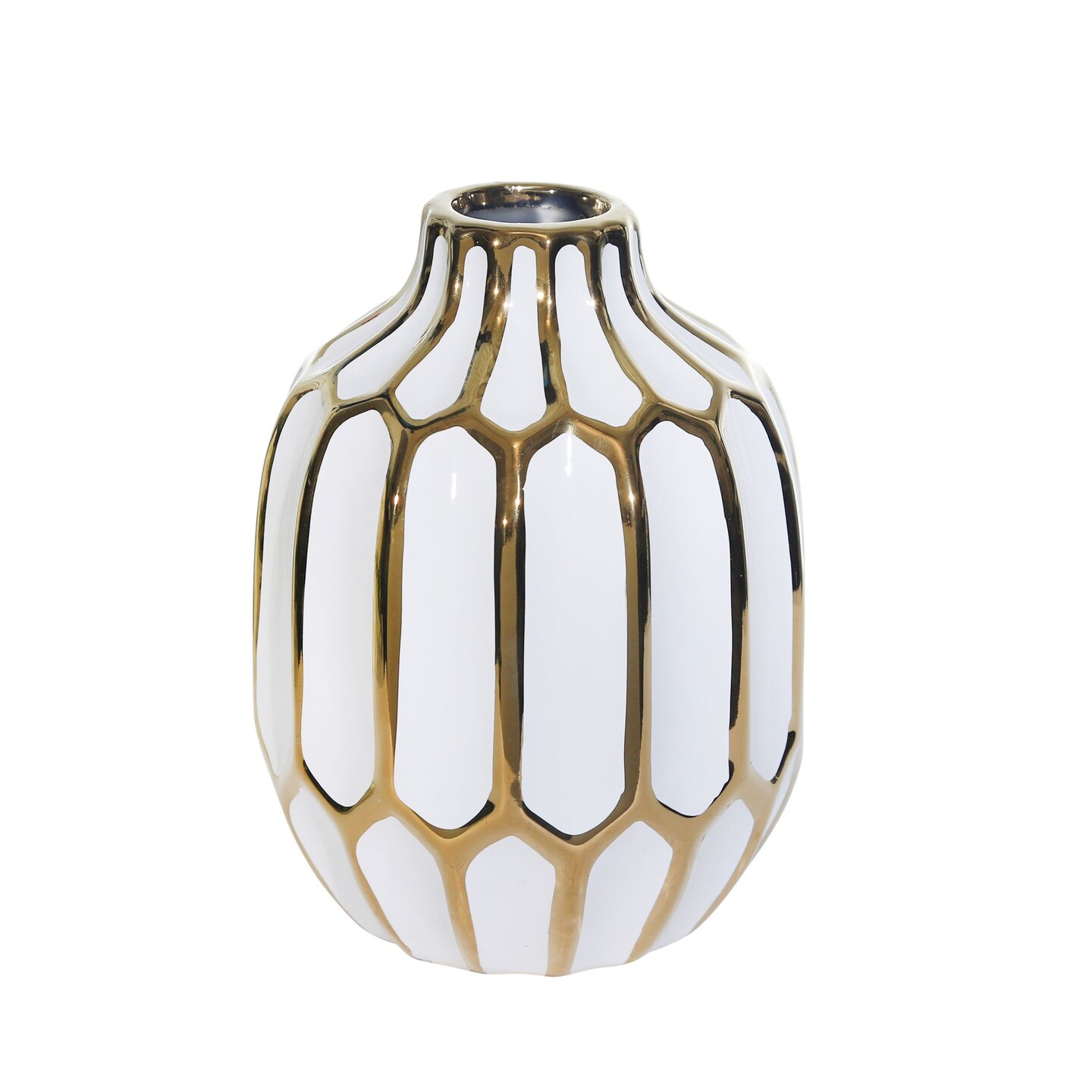 Kingston Living Bud Shaped Tabletop Vase - 8" - White and Gold