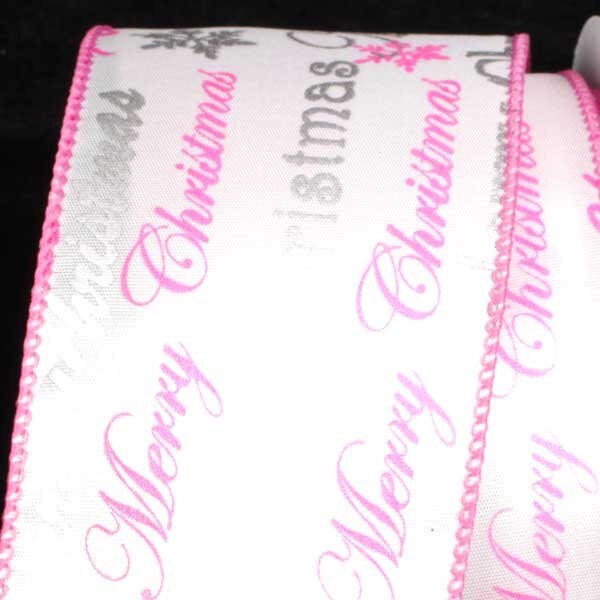 The Ribbon People Pink and White Merry Christmas Wired Craft Ribbon 2.5" x 40 Yards