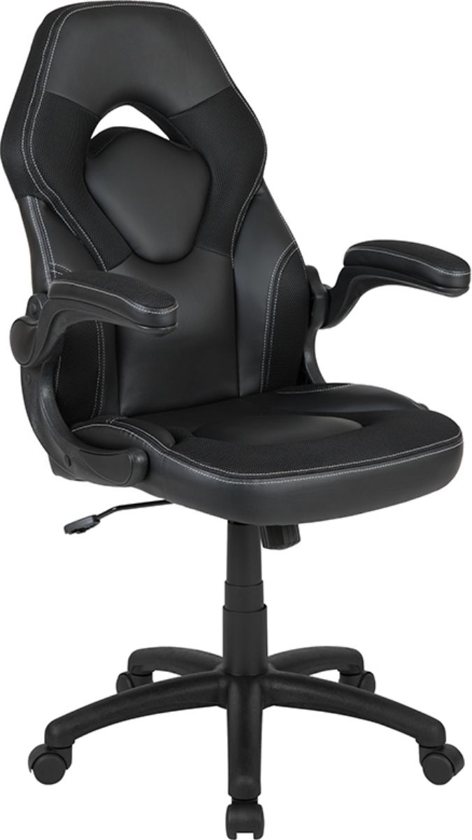 Flash Furniture 46.25" Black Contemporary Gaming Office Ergonomic Adjustable Swivel Chair with Flip-Up Arms