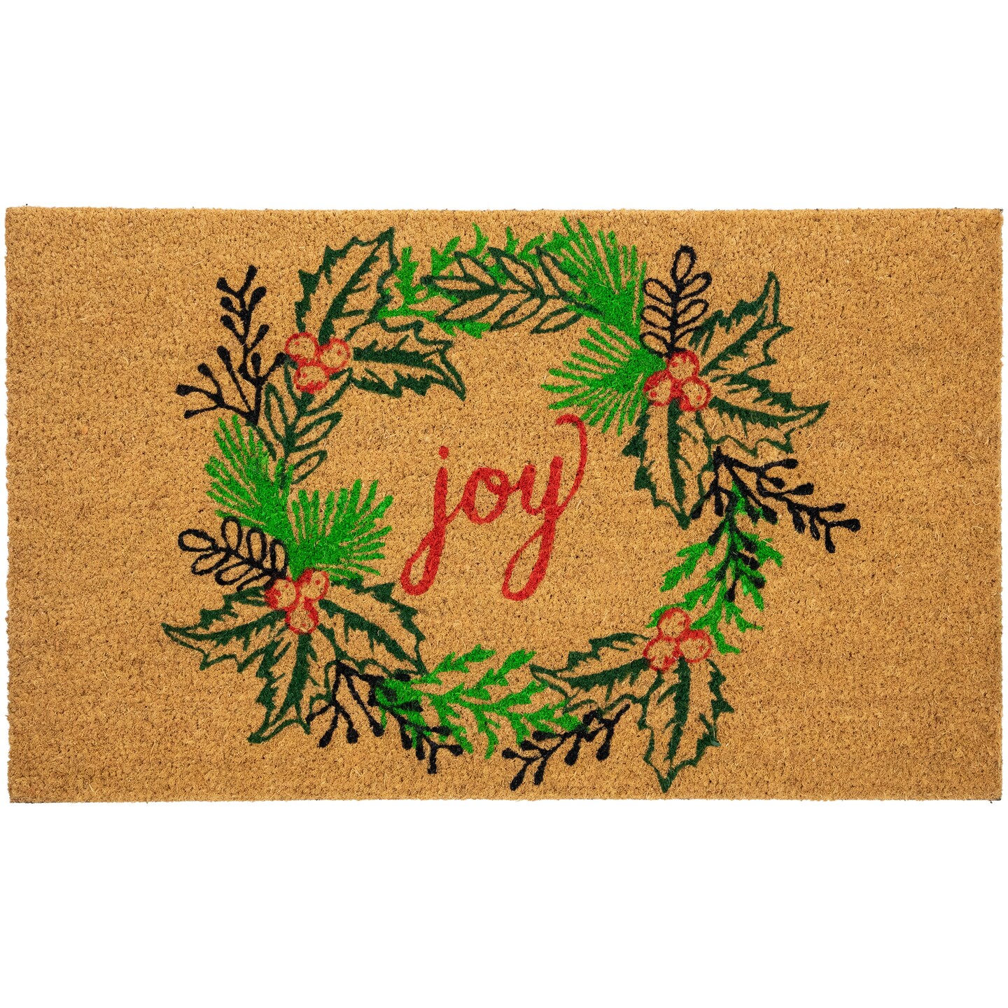 Northlight Natural Coir &#x22;Joy&#x22; Wreath Christmas Doormat 18&#x22; x 30&#x22;