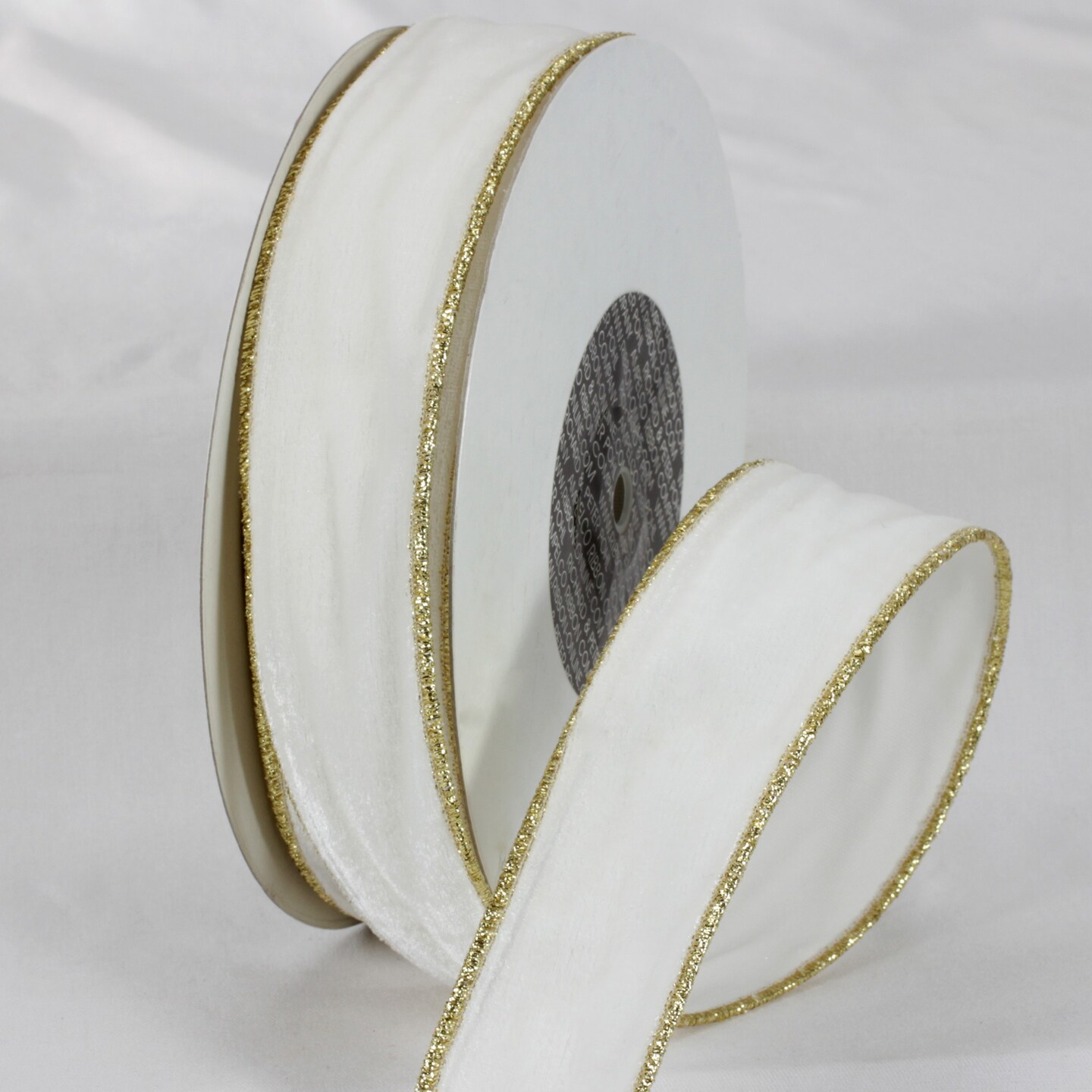 The Ribbon People Ivory and Gold Colored Woven Edge Soft Velvet Ribbon 2" x 20 Yards