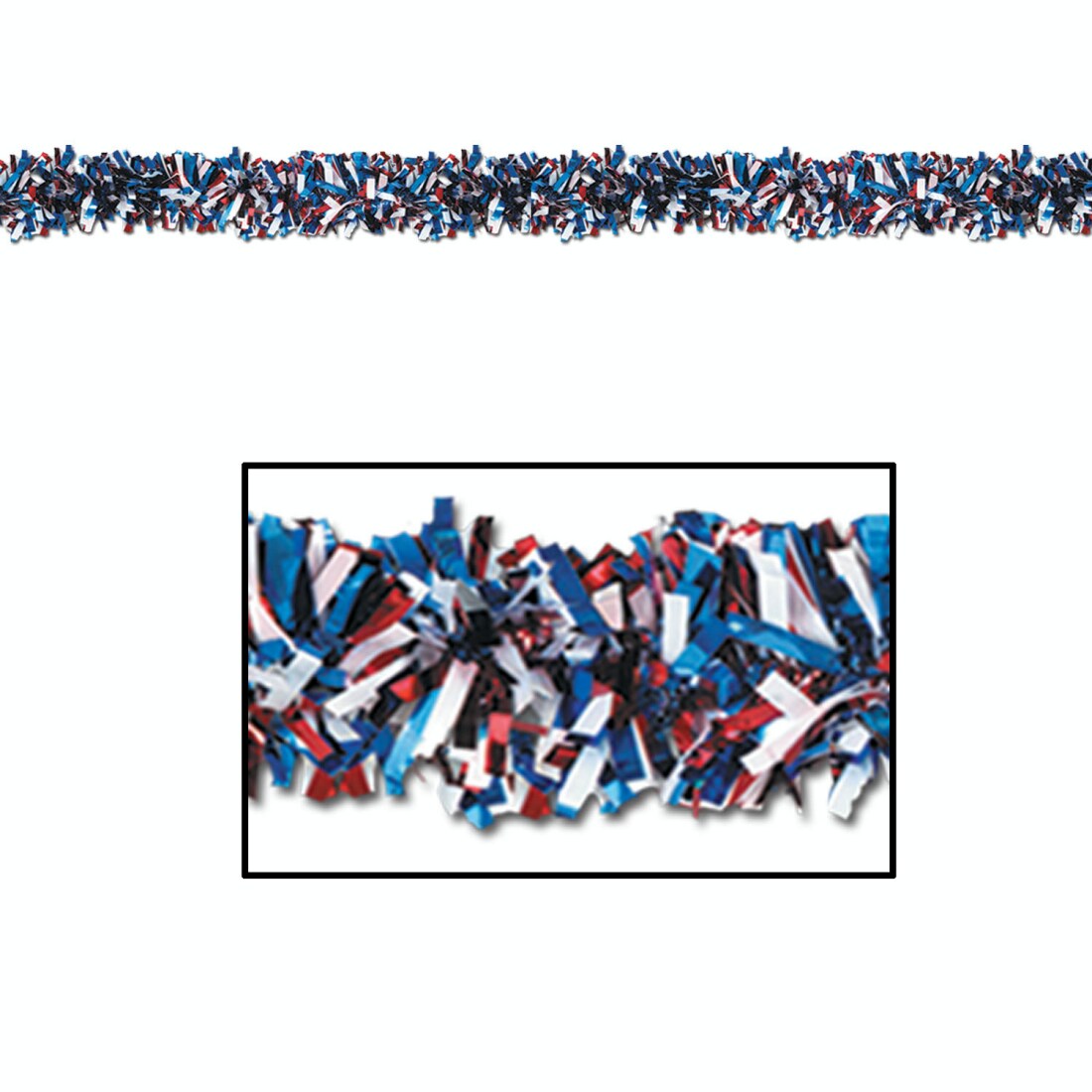 Beistle 12 Metallic Red, White and Blue Foil Tinsel 6-Ply 4th of July Garlands 15&#x27; - Unlit