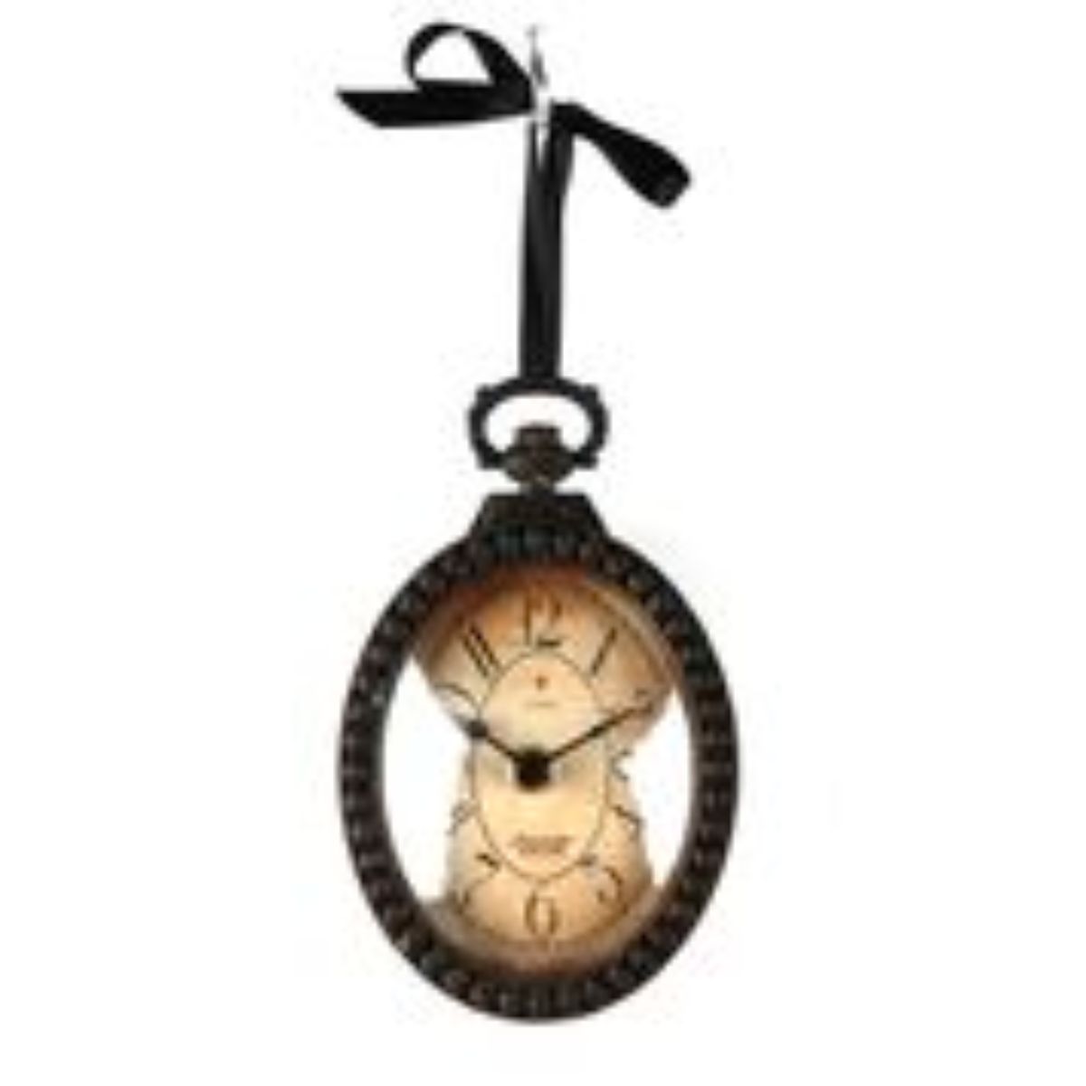 Zentique 6.25&#x22; Black and Ivory Oval Rustic Finish Hanging Wall Clock
