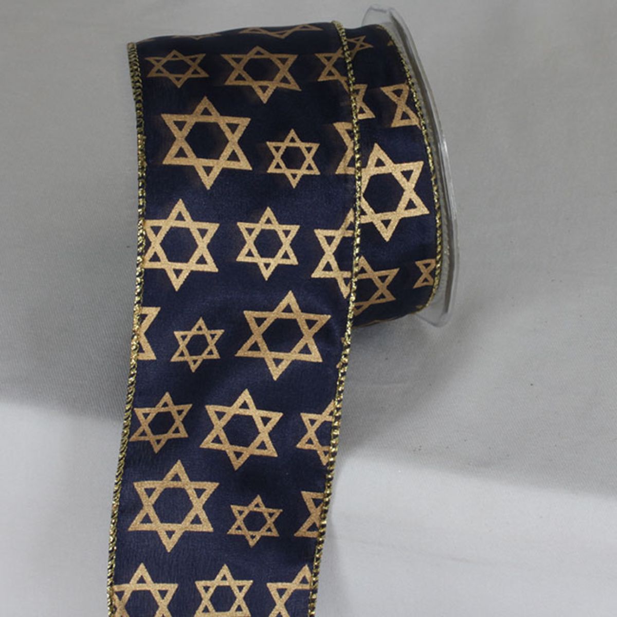 The Ribbon People Navy Blue and Gold Star of David Metallic Wired Craft Ribbon 2.5" x 20 Yards