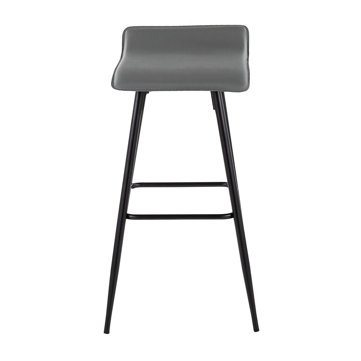 Ale 30&#x22; Contemporary Fixed-Height Bar Stool in Black Steel and Faux Leather - Set of 2