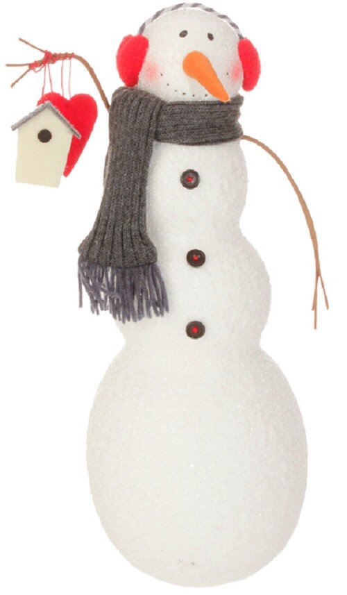 Raz 15.75&#x22; White Alpine Chic Snowman Holding Birdhouse Christmas Tabletop Decoration