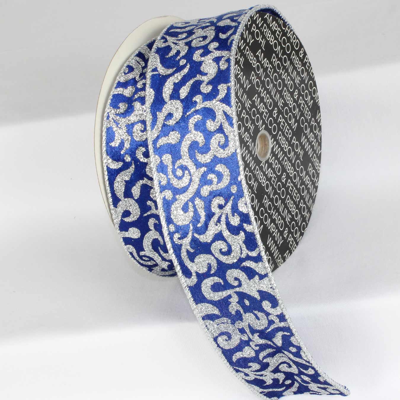 The Ribbon People Navy Velvet &#x26; Silver Glitter Wire Cord Edge Decorative Ribbon 3 inch by 20 yards