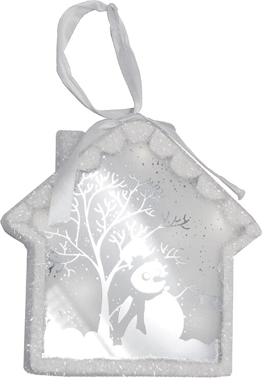 Northlight 8&#x22; White Backlit LED Sparkle Snowman Scene Christmas House Ornament