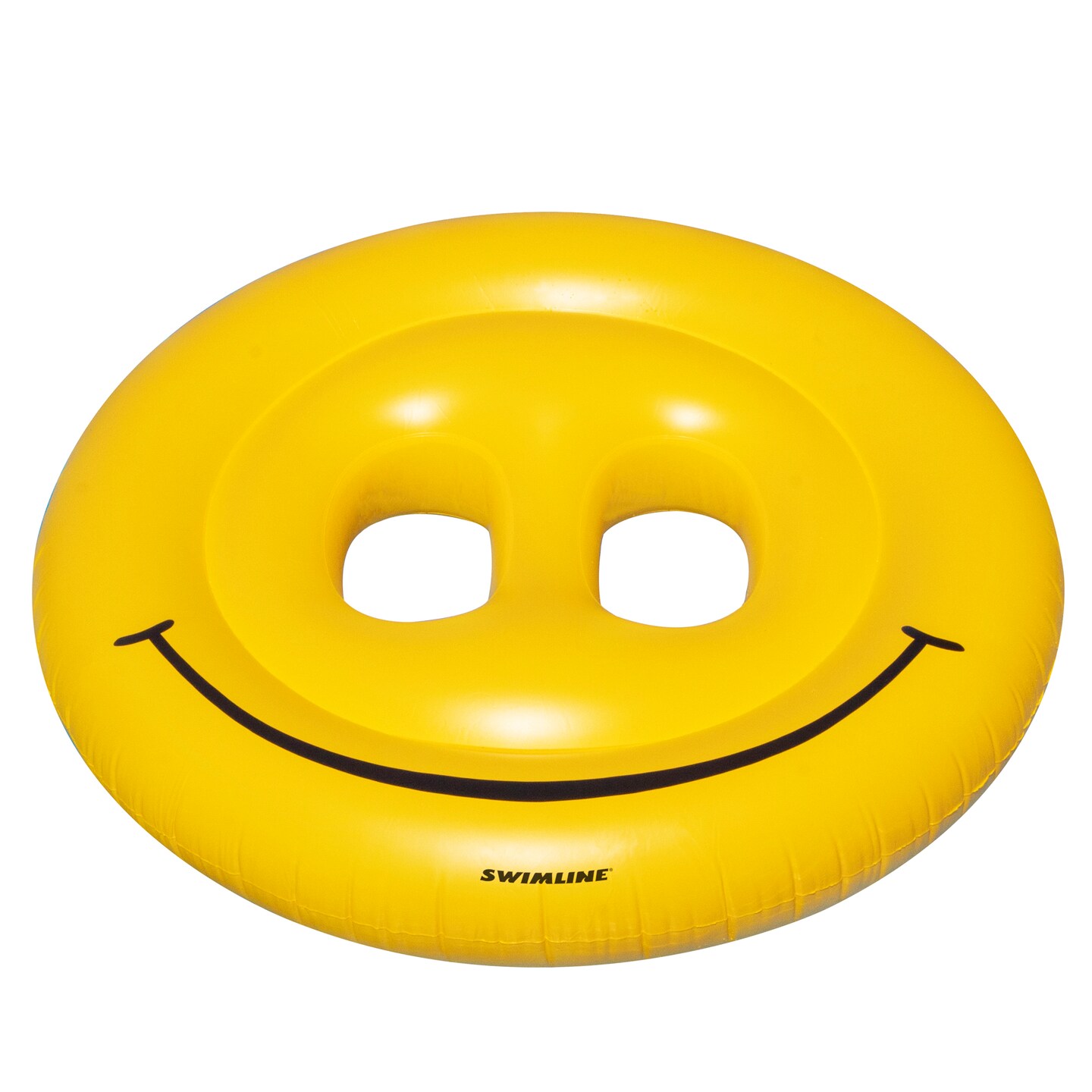 Swim Central 72&#x22; Yellow Inflatable Smiley Face 2-Person Circular Raft