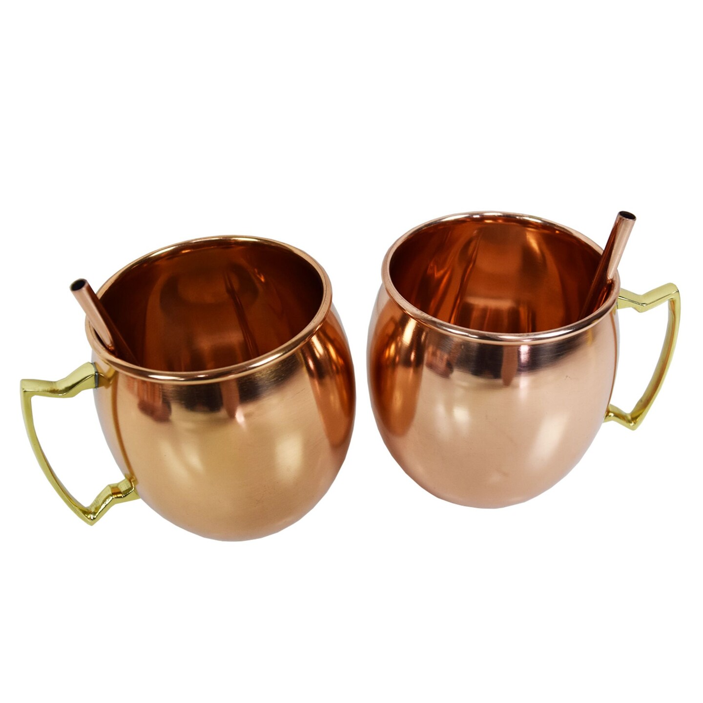 Outdoor Living and Style Solid Moscow Mule Mug with Straws - 5&#x22; - Copper and Gold Tone - Set of 2