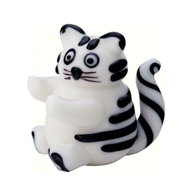 GC Home & Garden 4" White and Black Fat Cat Glass Figurine Decoration