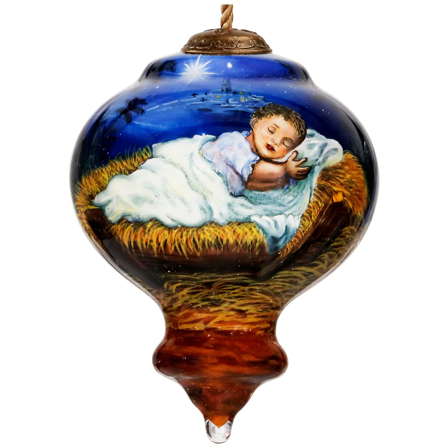 CC Christmas Decor 3.75&#x22; Away in a Manger Religious Christmas Gem Shaped Glass Ornament