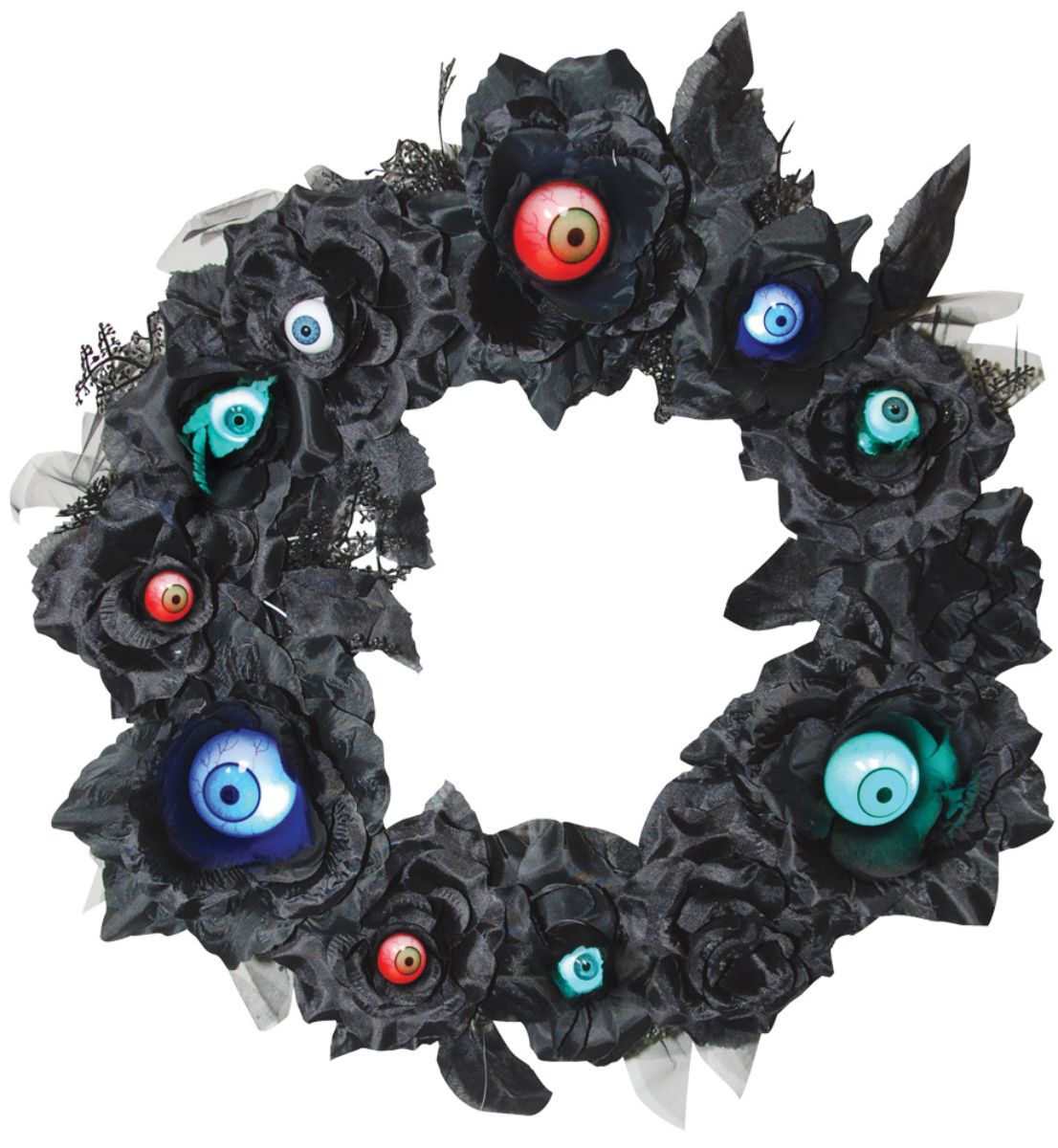 The Costume Center Pre-Lit Floral and Eyeball B/O Halloween Wreath - 15&#x22; - Black and Blue