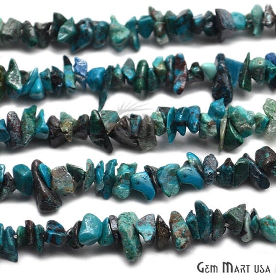 Chrysocolla Chip Beads, 34 Inch, Natural Chip Strands, Drilled Strung Nugget Beads, 3-7mm, Polished, GemMartUSA (CHCH-70001)