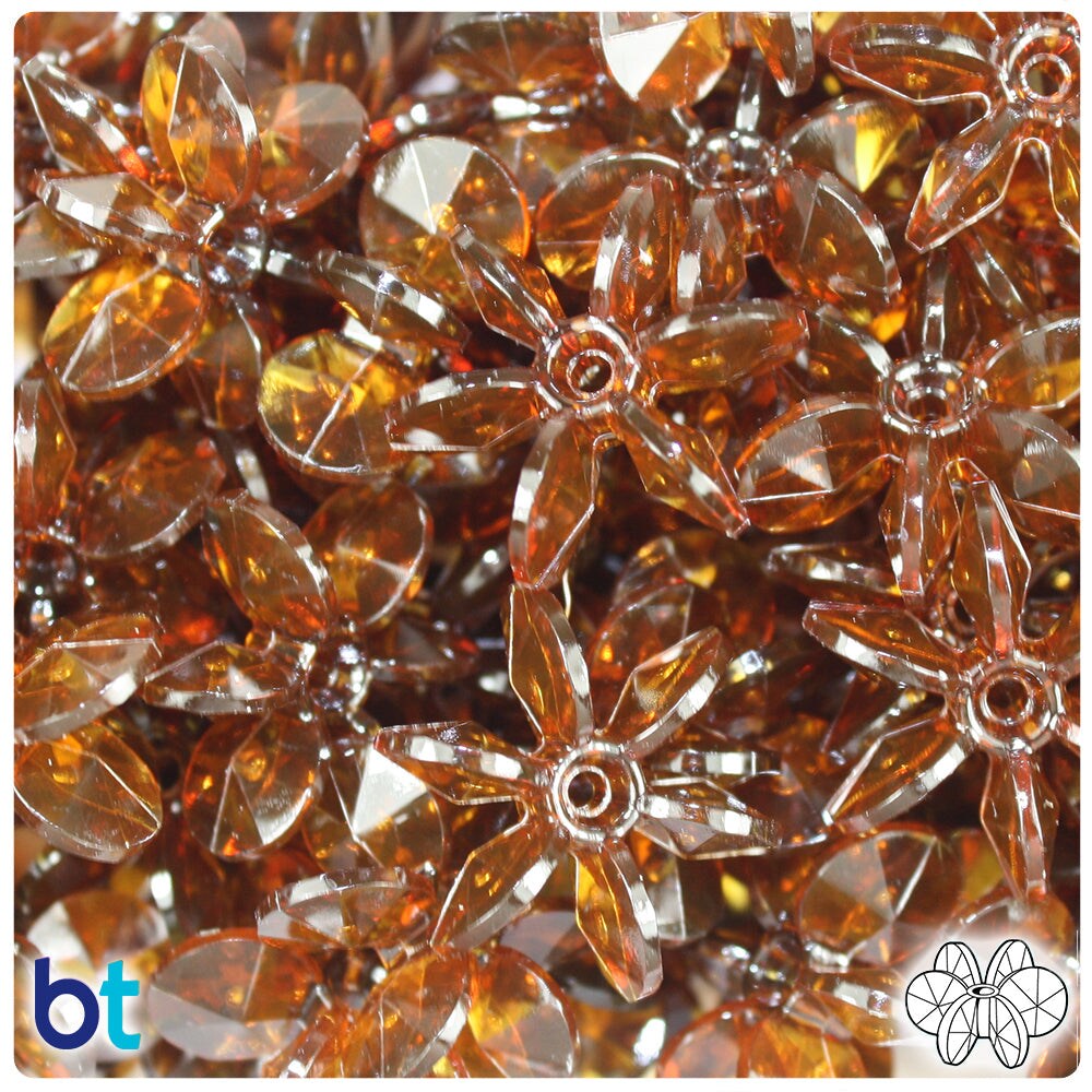 BeadTin Root Beer Transparent 25mm SunBurst Plastic Craft Beads (80pcs)