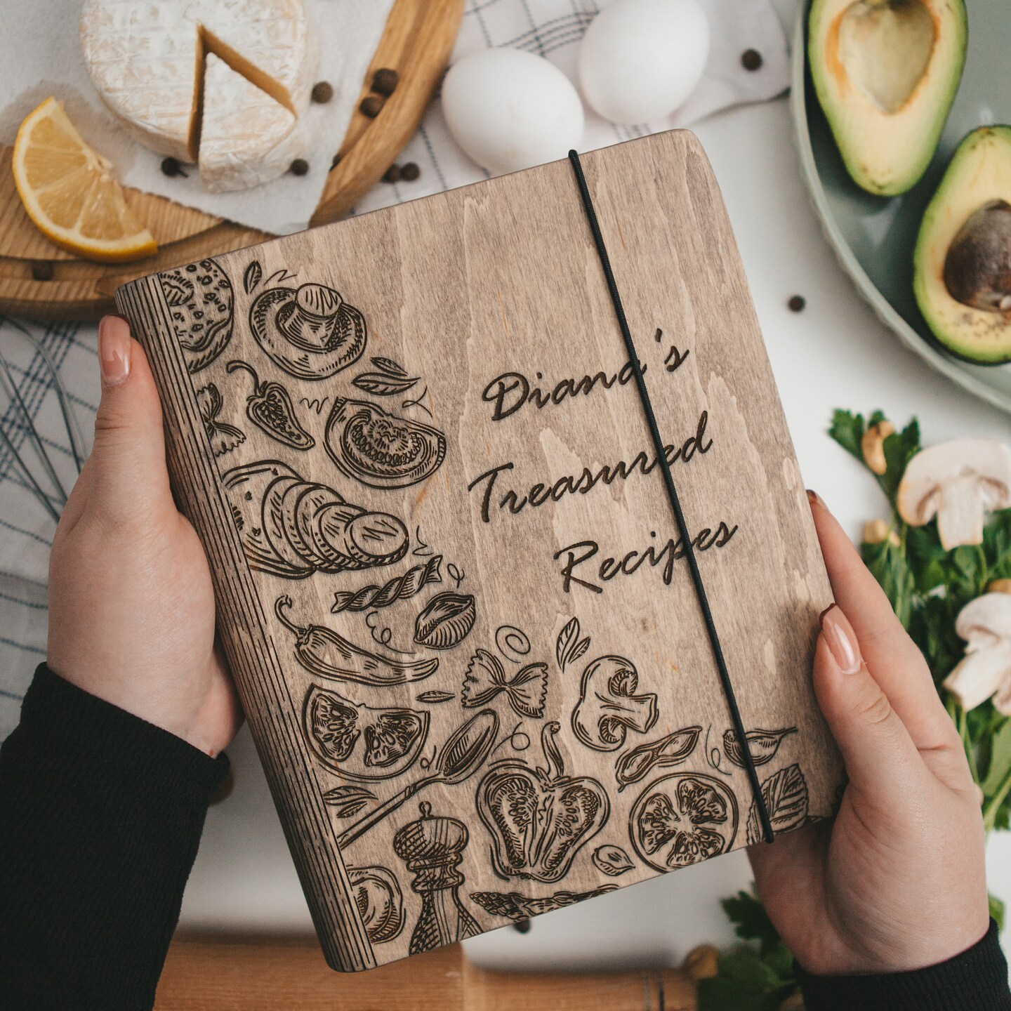 Family Cookbook, Personalized Gift for Her, Wooden Cook Book Recipe Planner by Enjoy The Wood