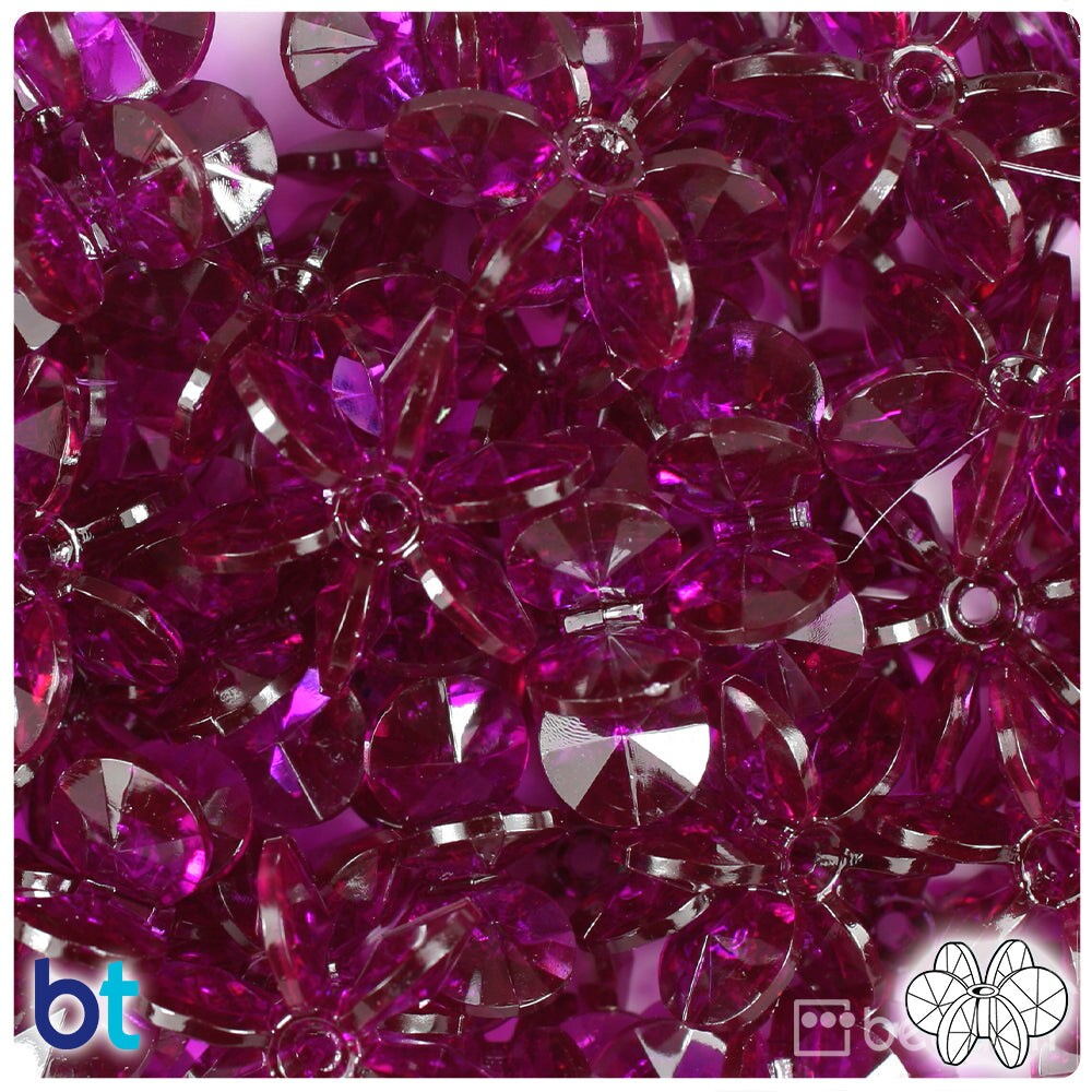 BeadTin Dark Amethyst Transparent 25mm SunBurst Plastic Craft Beads (80pcs)