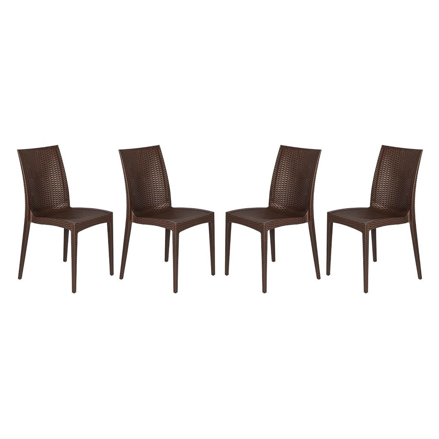 LeisureMod Weave Mace Indoor/Outdoor Dining Chair (Armless), Set of 4