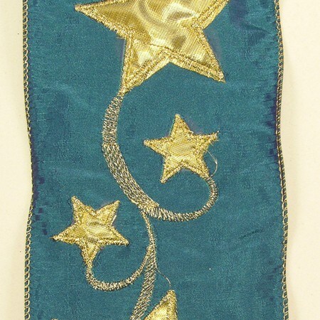 The Ribbon People Blue and Gold Star Wired Craft Ribbon 4&#x22; x 10 Yards