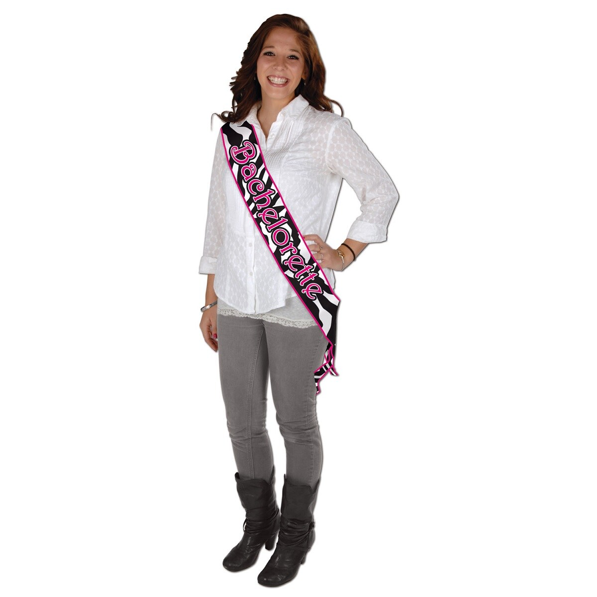 Beistle Club Pack of 6 Pink and Black Zebra Print Bachelorette Satin Sash 33"